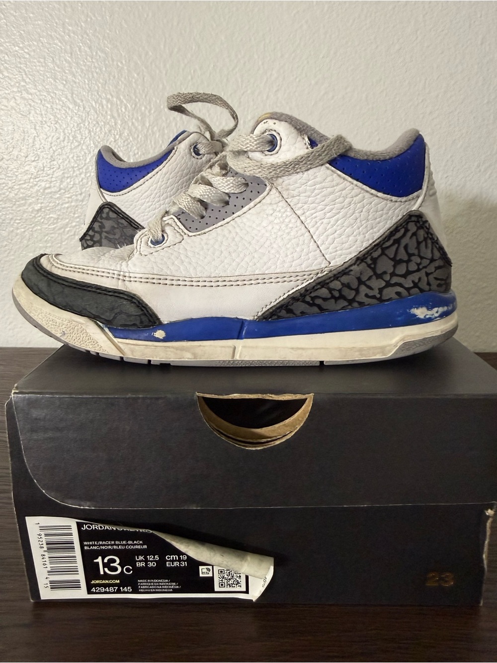 Jordan 3 Retro (PS) Boys Shoes  White/Black-Cement Grey-Racer